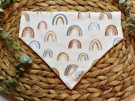 Over the Collar Dog Bandana-Neutral Rainbows- Mom Gift-Personalized Dog Bandana-Customized Dog Bandana-Spring Bandana-Dog Scarf