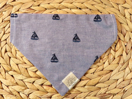 Over the Collar Dog Bandana-Embroidered Sailboat-Mom Gift-Personalized Dog Bandana-Customized Dog Bandana-Nautical Dog Bandana-Sailing