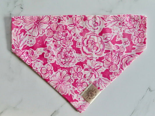 Over the Collar Dog Bandana-Pink Preppy Floral-Dog Mom Gift-Personalized Dog Bandana-Customized Dog Bandana-Dog Scarf-Summer Bandana