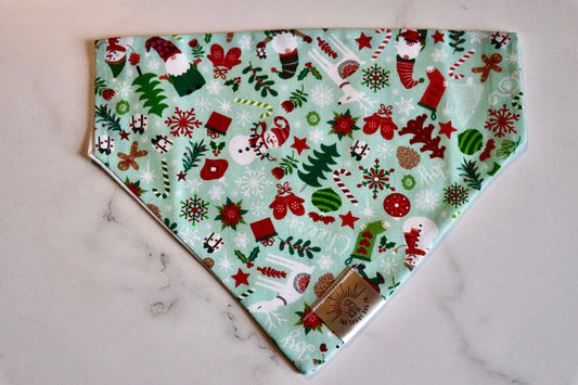 Over the Collar Dog Bandana-Tie on Bandana-Holly Jolly-Personalized Dog Bandana-Customized Dog Bandana-Christmas Bandana-Holiday Bandana