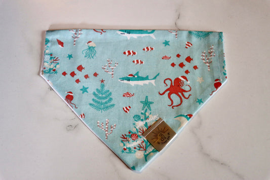 Over the Collar Dog Bandana-Tie on Bandana-Underwater Christmas-Personalized Bandana-Customized Bandana-Christmas Bandana-Holiday Bandana