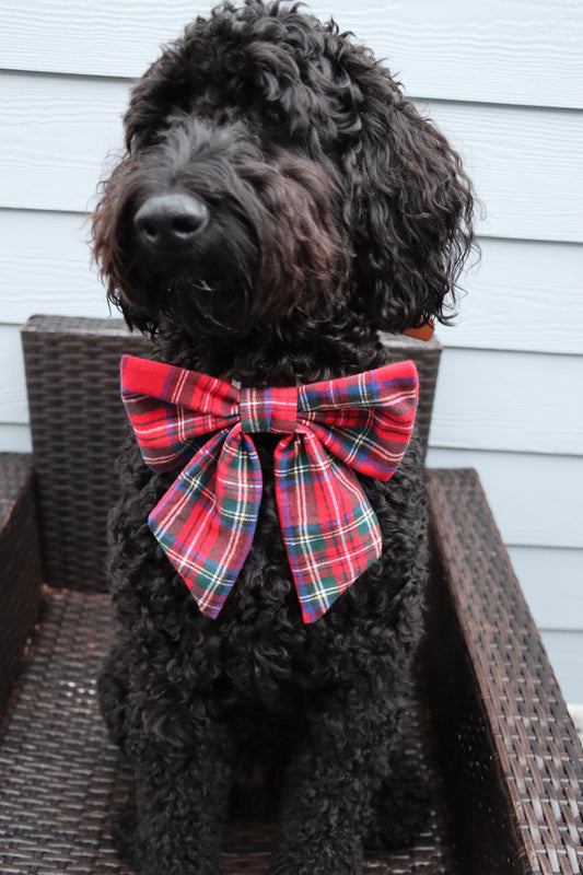 Over the Collar Dog Bow Tie-Red Flannel Bow-Standard Bow-Sailor Bow-Christmas Dog Bow Tie-Christmas Day Dog Style-Holiday Dog Gift