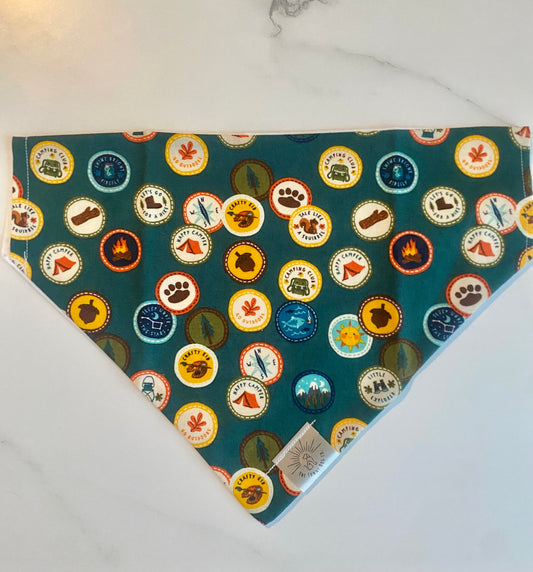 Over the Collar Dog Bandana-Camp Badges-Camping-Fall Bandana-Dog Mom Gift-Camping Dog Bandana-Adventure Dog Bandana-Personalized Dog Bandana