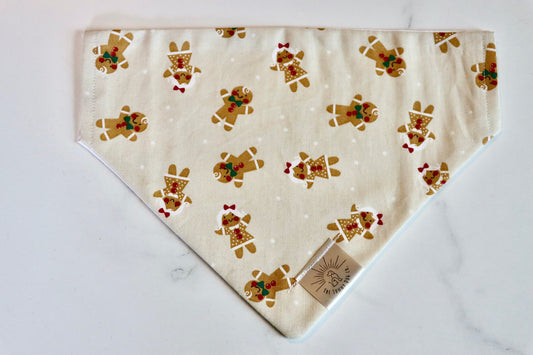 Over the Collar Dog Bandana-Tie on Bandana-Gingerbread-Personalized Dog Bandana-Customized Dog Bandana-Christmas Bandana-Holiday Bandana