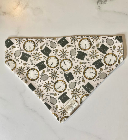 Over the Collar Dog Bandana-Tie on Bandana-New Years Celebrations-Personalized Dog Bandana-Customized Dog Bandana-Happy New Year Bandana