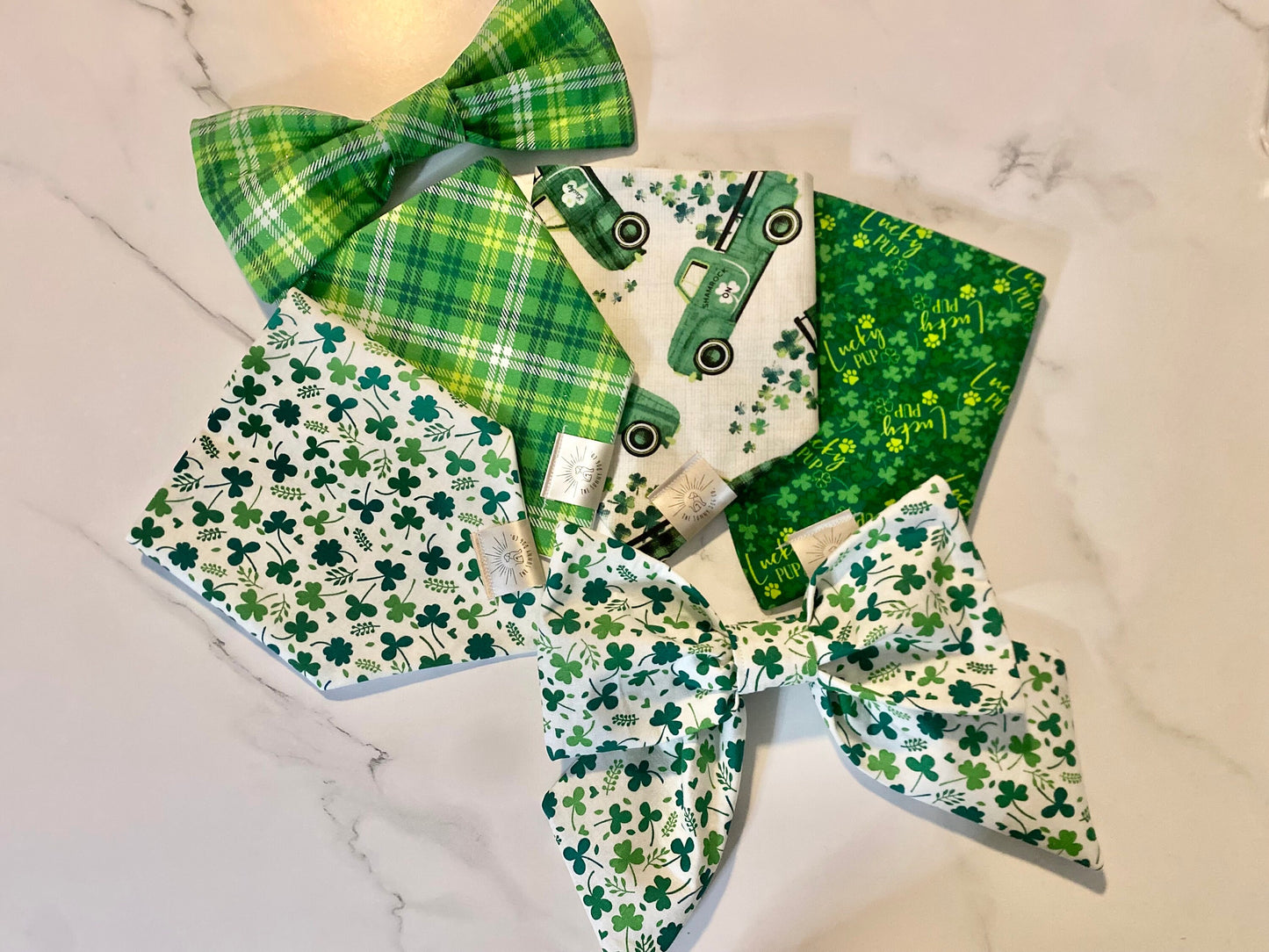 Over the Collar Dog Bandana-Tie on Bandana-4 Leaf Clover-St Patrick’s Day Bandana-Personalized Dog Bandana-Customized Dog Bandana