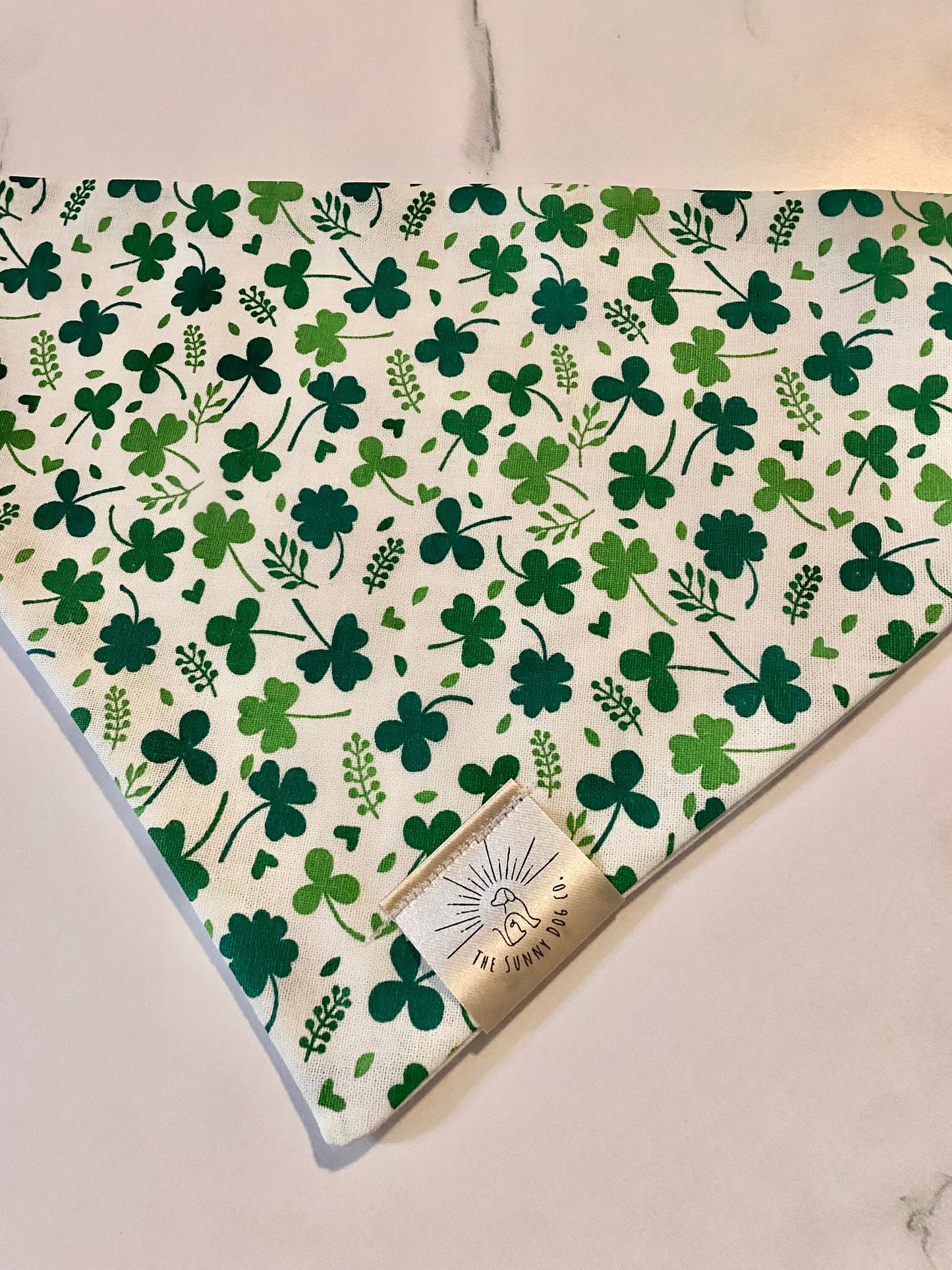 Over the Collar Dog Bandana-Tie on Bandana-4 Leaf Clover-St Patrick’s Day Bandana-Personalized Dog Bandana-Customized Dog Bandana