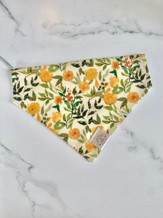 Over the Collar Dog Bandana-Yellow Flowers-Floral Dog Bandana-Bandana-Personalized Dog Bandana-Customized Dog Bandana-Spring Dog Bandana